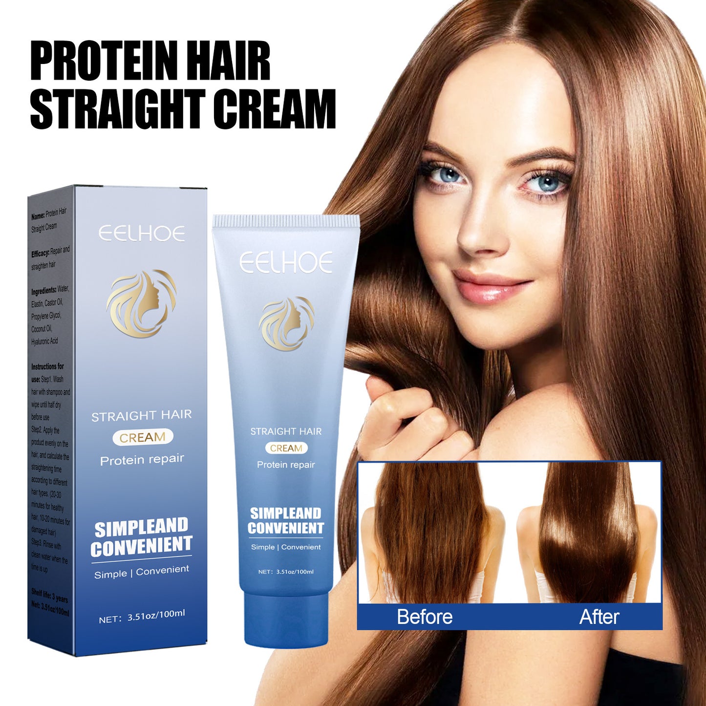 EELHOE Protein Corrective Hair Straightening Cream Repair Hair Smoothing Frizz And Dryness Anti-Frizz Nourishes And Smoothes Hair