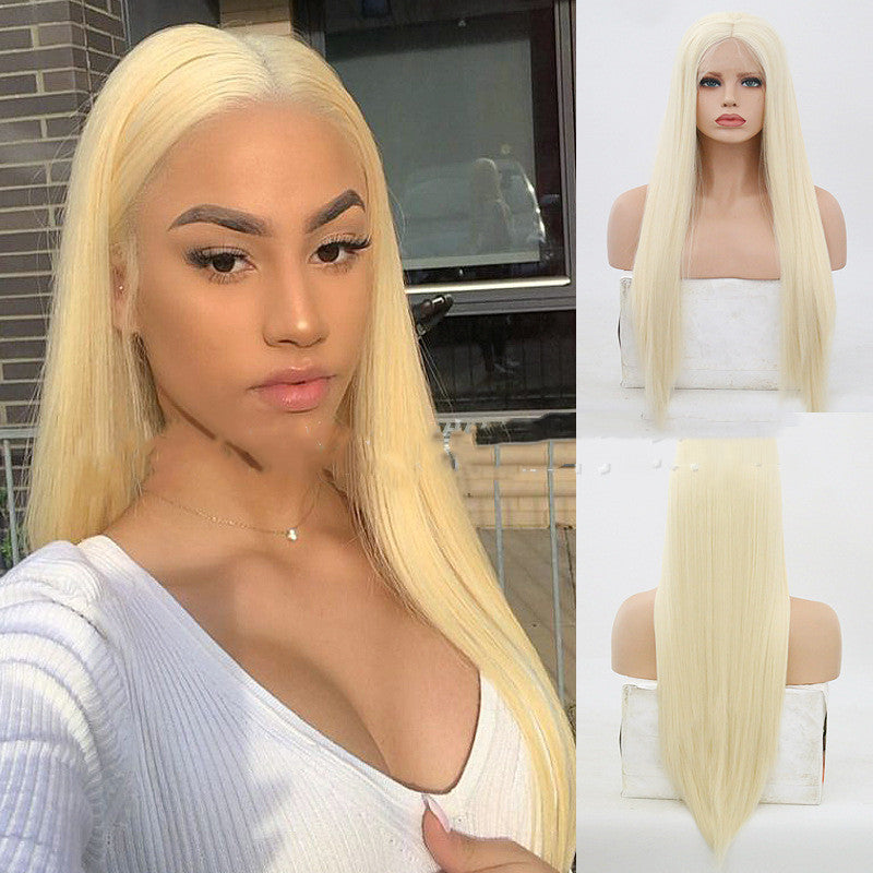 Women's Gold Front Lace Hand Hook Wig Long Straight Hair Cover