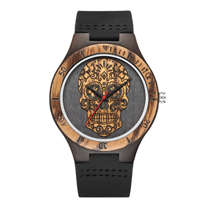 Skull Wooden Watch Quartz Scale Double Color