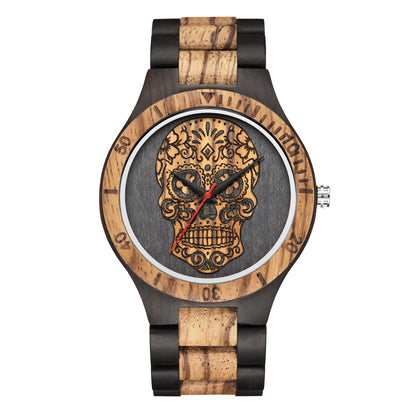 Skull Wooden Watch Quartz Scale Double Color