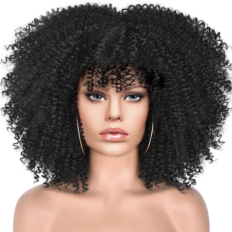 New Wig Women's Short Curly Hair African Small Curly Hair European and American Explosive Head Wig Wigs Rose Mesh Chemical Fiber Headgear