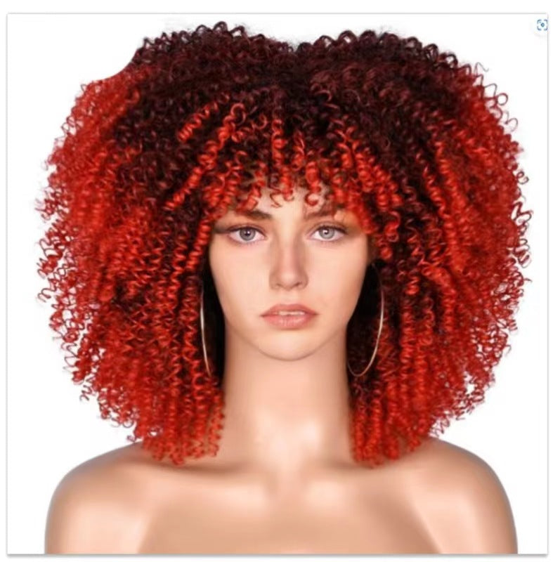 New Wig Women's Short Curly Hair African Small Curly Hair European and American Explosive Head Wig Wigs Rose Mesh Chemical Fiber Headgear