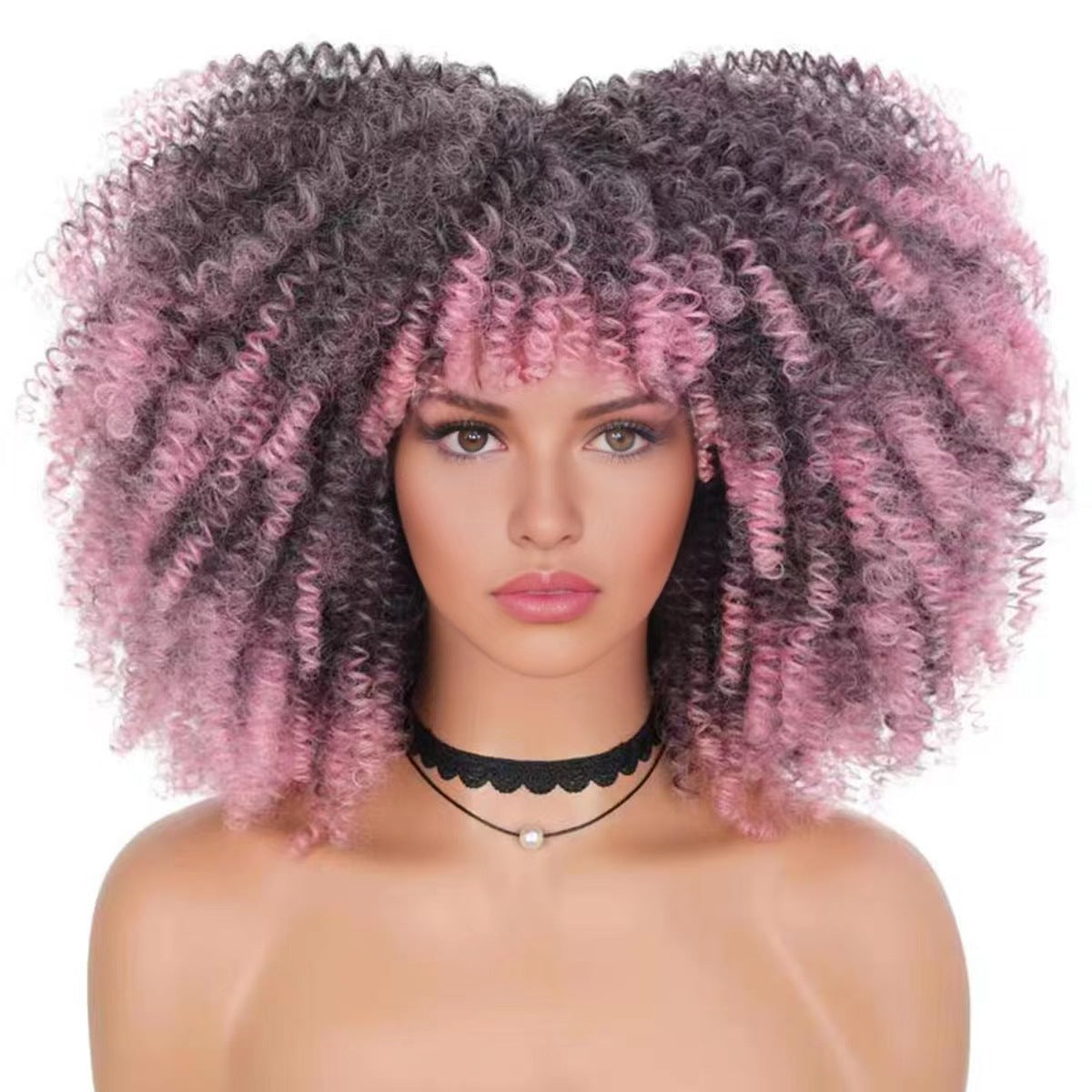 New Wig Women's Short Curly Hair African Small Curly Hair European and American Explosive Head Wig Wigs Rose Mesh Chemical Fiber Headgear