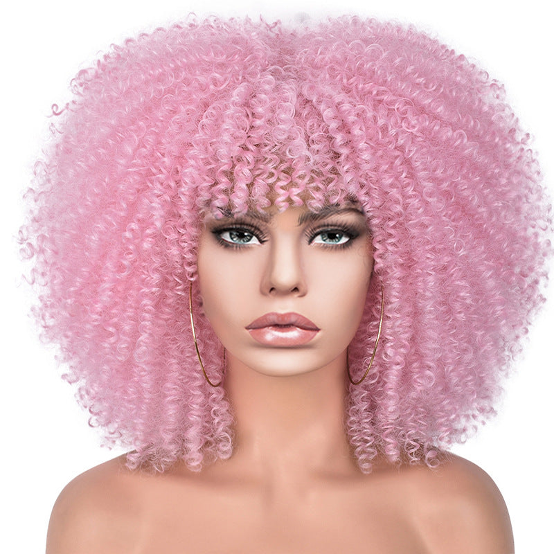 New Wig Women's Short Curly Hair African Small Curly Hair European and American Explosive Head Wig Wigs Rose Mesh Chemical Fiber Headgear