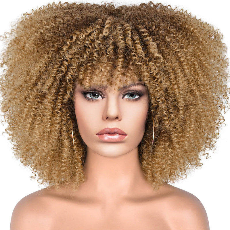 New Wig Women's Short Curly Hair African Small Curly Hair European and American Explosive Head Wig Wigs Rose Mesh Chemical Fiber Headgear