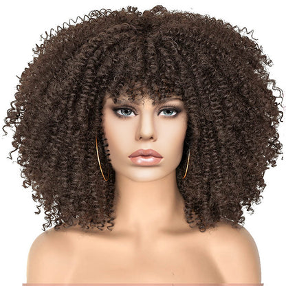 New Wig Women's Short Curly Hair African Small Curly Hair European and American Explosive Head Wig Wigs Rose Mesh Chemical Fiber Headgear