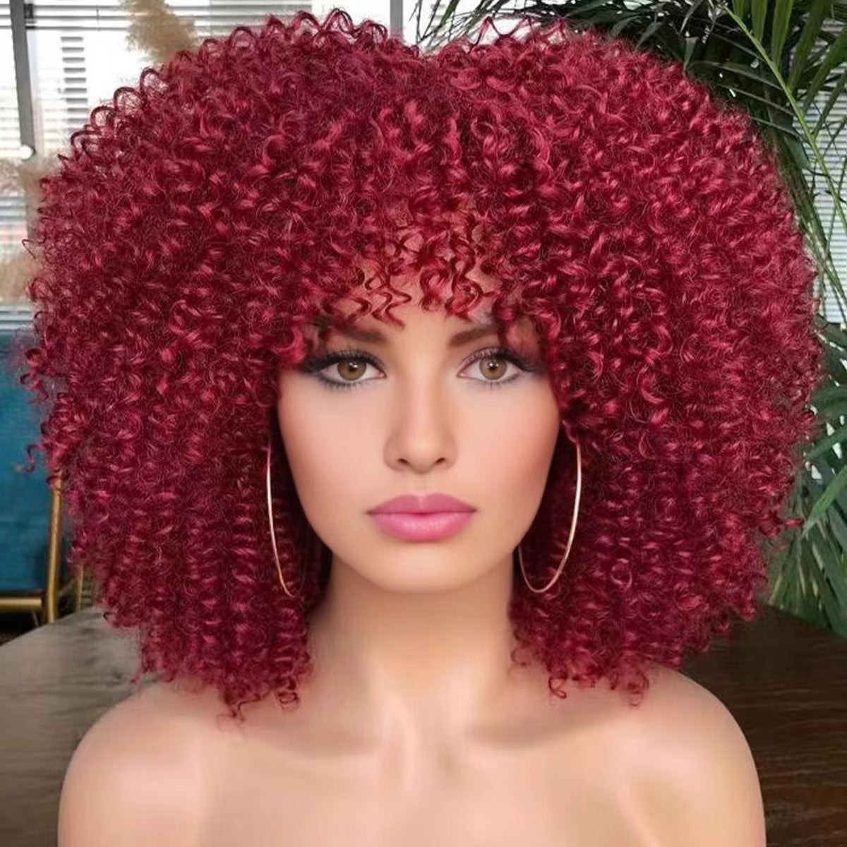 New Wig Women's Short Curly Hair African Small Curly Hair European and American Explosive Head Wig Wigs Rose Mesh Chemical Fiber Headgear