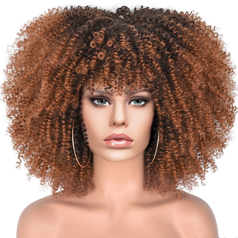 New Wig Women's Short Curly Hair African Small Curly Hair European and American Explosive Head Wig Wigs Rose Mesh Chemical Fiber Headgear