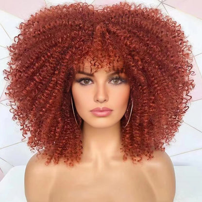 New Wig Women's Short Curly Hair African Small Curly Hair European and American Explosive Head Wig Wigs Rose Mesh Chemical Fiber Headgear