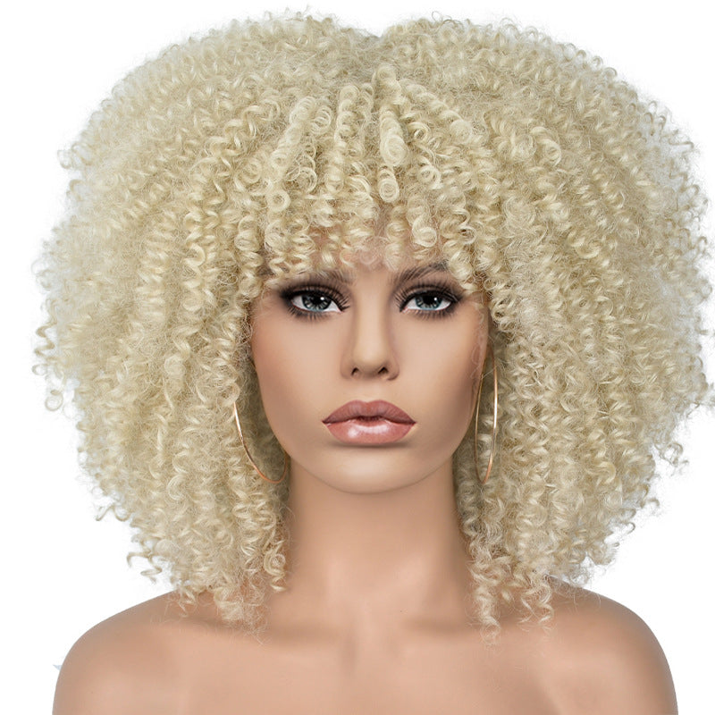 New Wig Women's Short Curly Hair African Small Curly Hair European and American Explosive Head Wig Wigs Rose Mesh Chemical Fiber Headgear