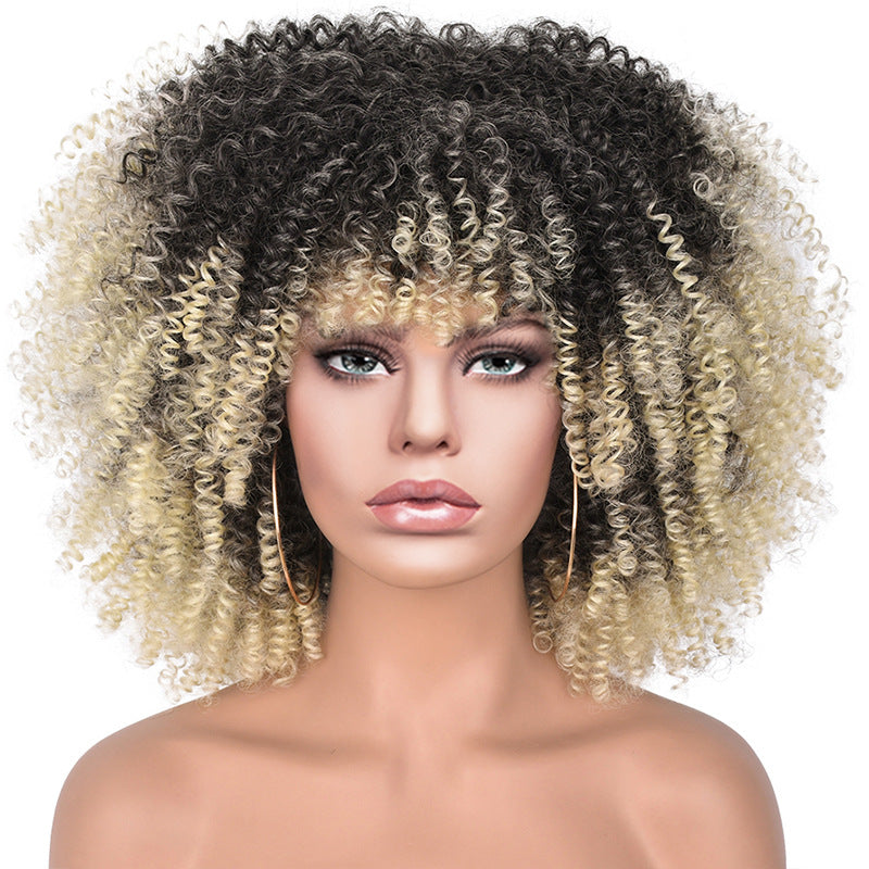 New Wig Women's Short Curly Hair African Small Curly Hair European and American Explosive Head Wig Wigs Rose Mesh Chemical Fiber Headgear