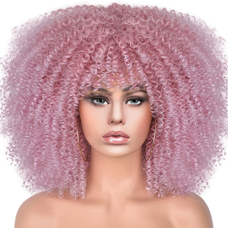 New Wig Women's Short Curly Hair African Small Curly Hair European and American Explosive Head Wig Wigs Rose Mesh Chemical Fiber Headgear