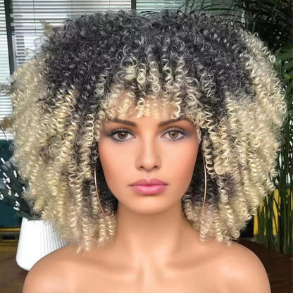 New Wig Women's Short Curly Hair African Small Curly Hair European and American Explosive Head Wig Wigs Rose Mesh Chemical Fiber Headgear