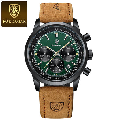 POEDAGAR Man Luxury Watch High Quality Waterproof Chronograph Luminous Men's Wristwatch Leather Men Quartz Watches Casual Clock