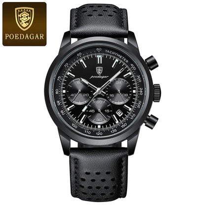 POEDAGAR Man Luxury Watch High Quality Waterproof Chronograph Luminous Men's Wristwatch Leather Men Quartz Watches Casual Clock