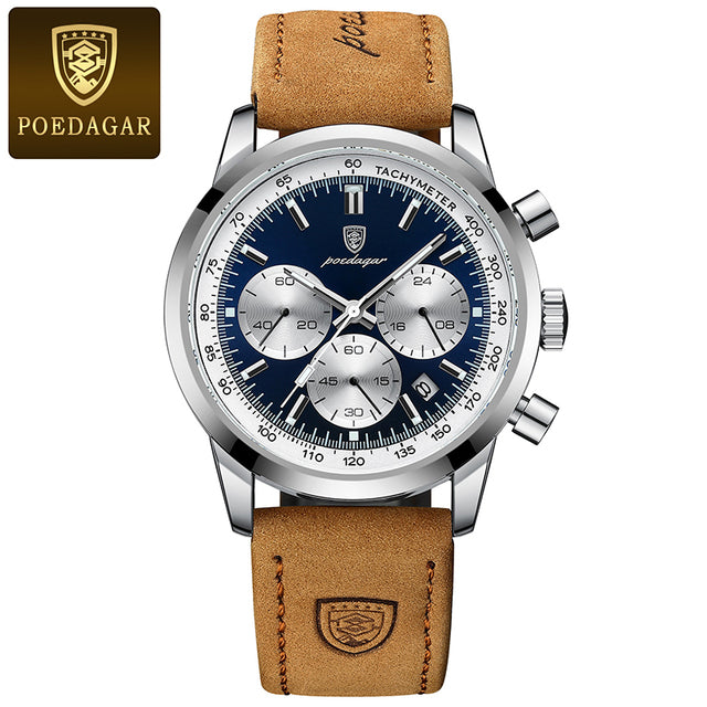 POEDAGAR Man Luxury Watch High Quality Waterproof Chronograph Luminous Men's Wristwatch Leather Men Quartz Watches Casual Clock