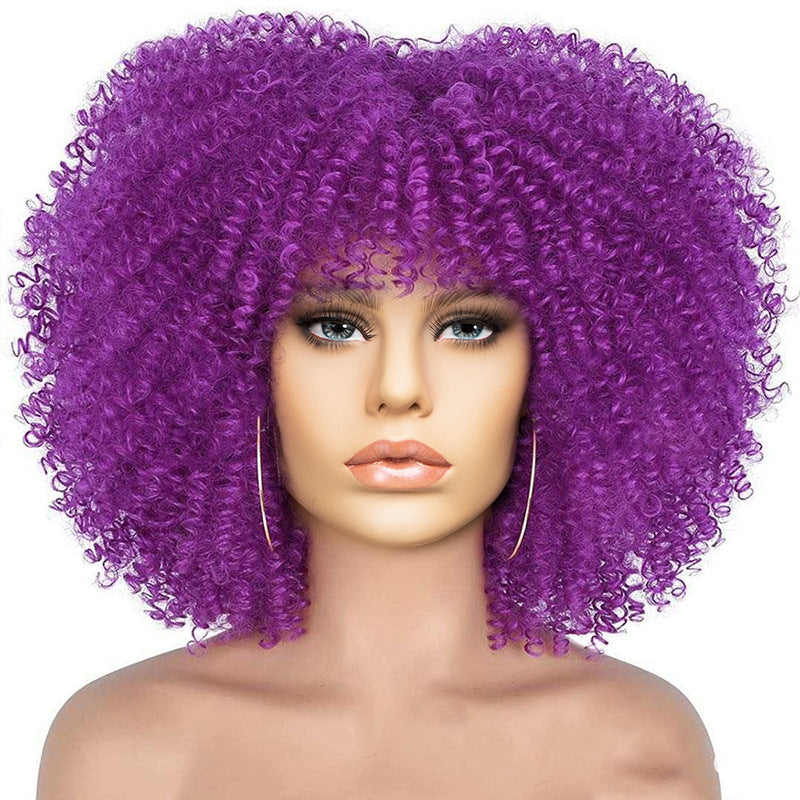 New Wig Women's Short Curly Hair African Small Curly Hair European and American Explosive Head Wig Wigs Rose Mesh Chemical Fiber Headgear