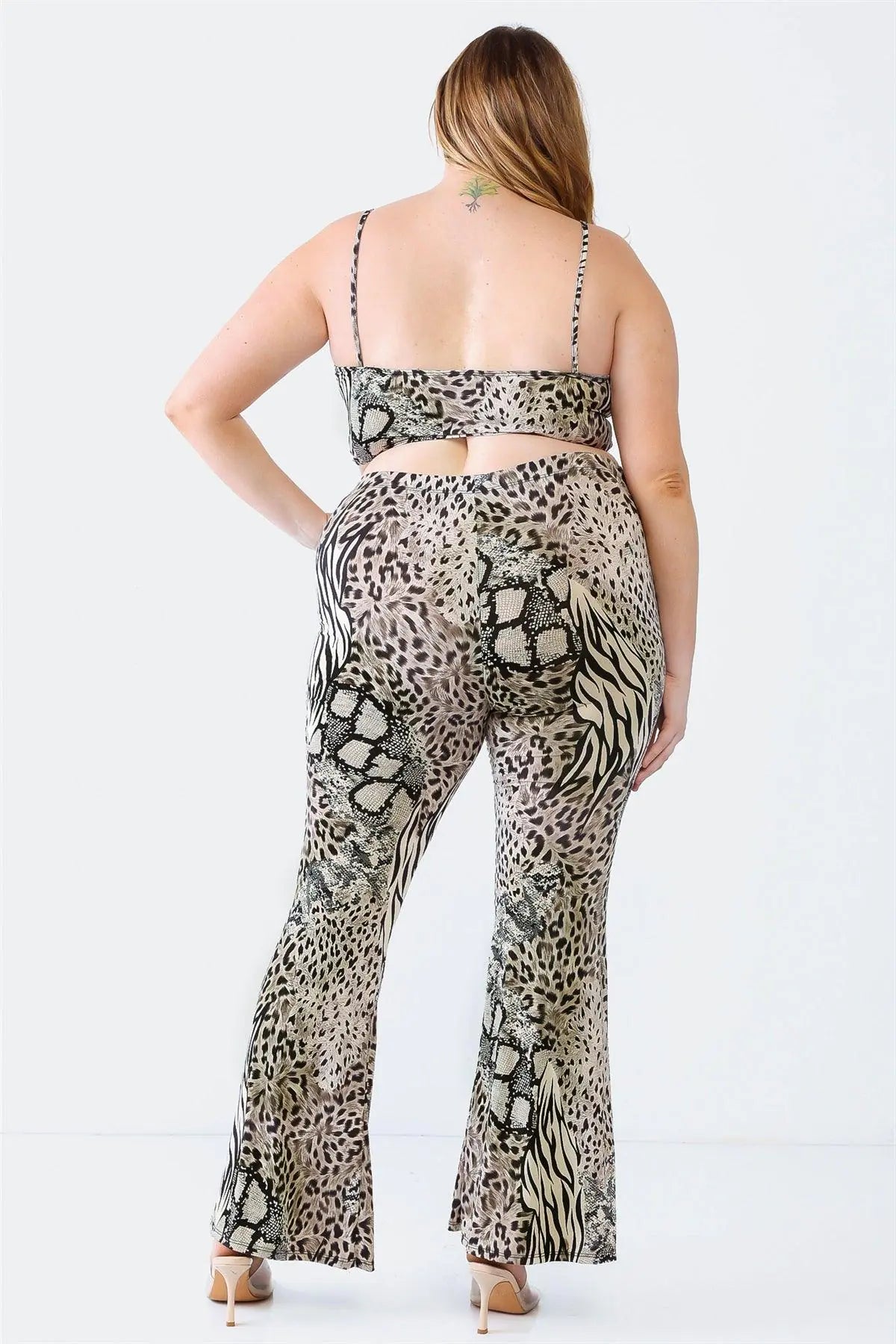 Junior Plus Animal Print Cut-Out Elasticized Jumpsuit