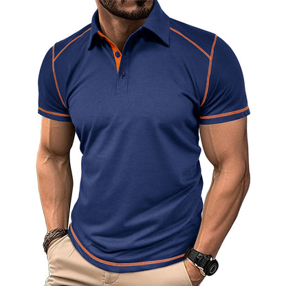 New summer Amazon men's short-sleeved polo shirt European and American men's color matching lapel Polo suit men's cross-border wholesale