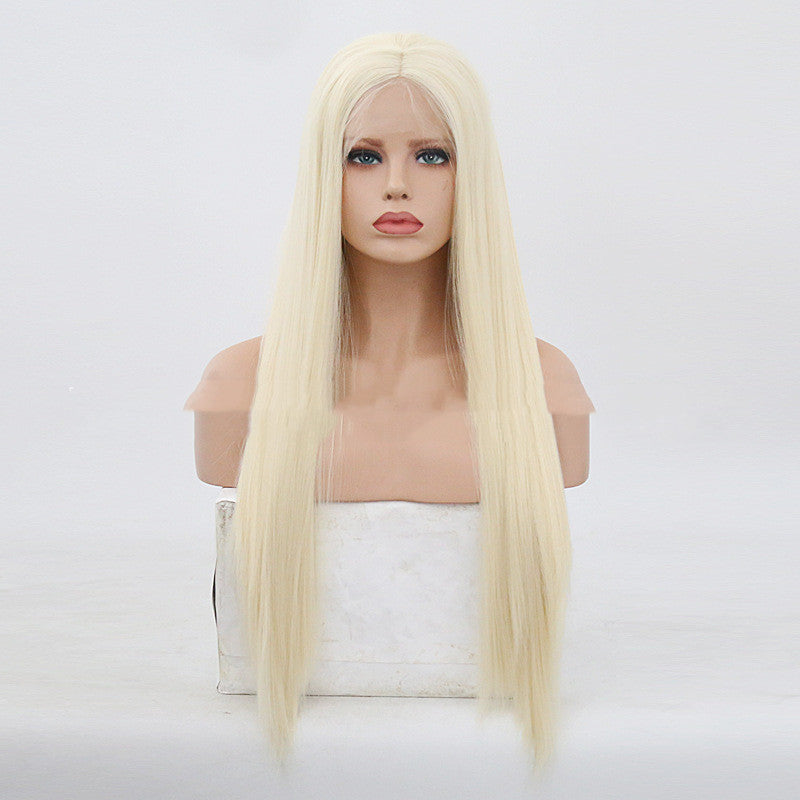 Women's Gold Front Lace Hand Hook Wig Long Straight Hair Cover