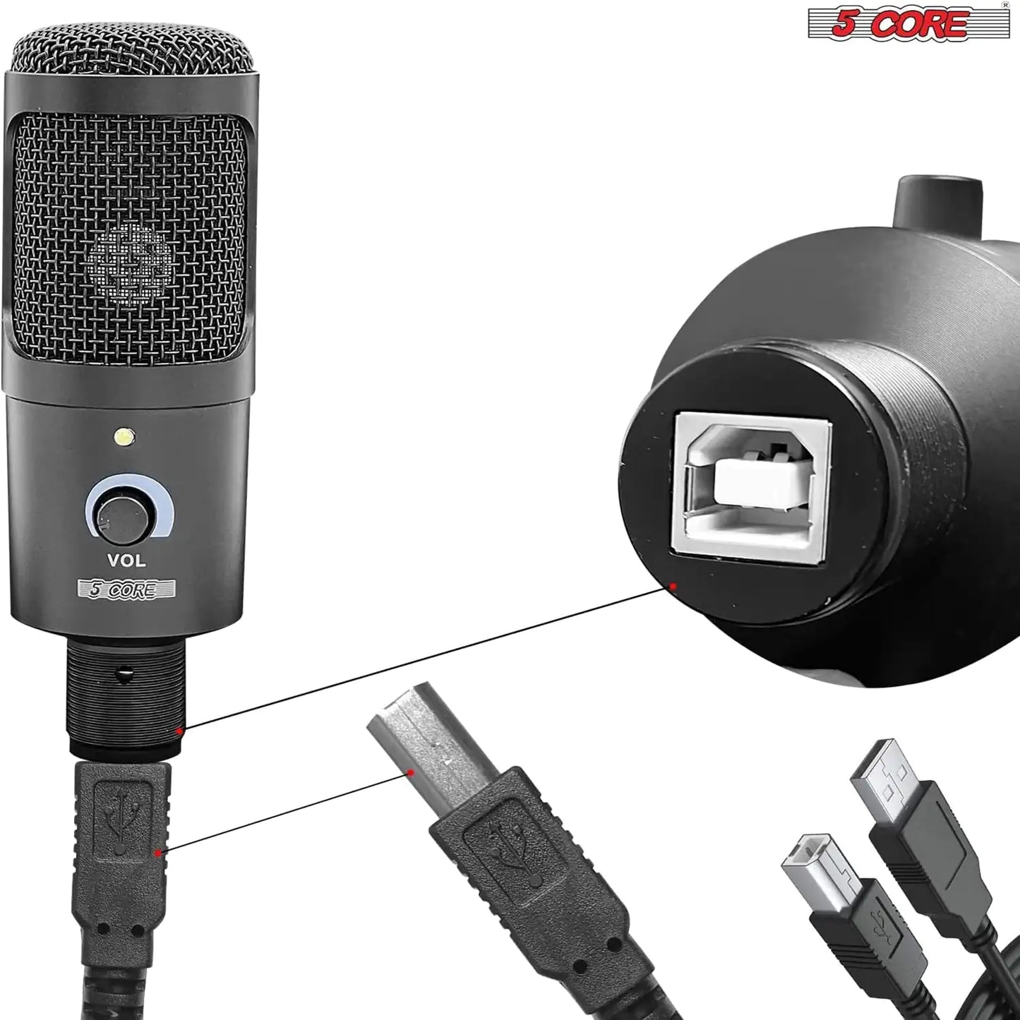 5Core Recording Microphone Podcast Bundle w Condenser Mic  Desk Stand  Foam Cover  Shock Mount